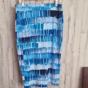 Chic Blue Patterned Pencil Skirt